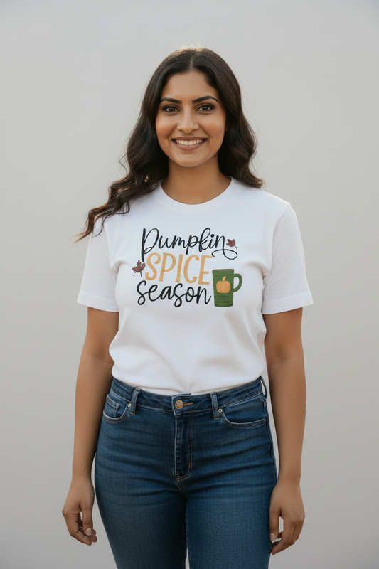 Pumpkin Spice Season tee matching product photo style
